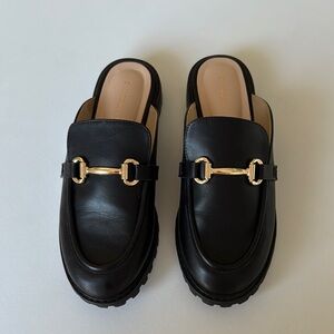 Sincerely Jules Black and Gold Mules with Chic Metal Accent